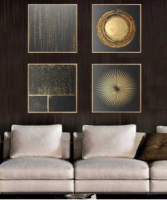 Gold Frame 60*60 Cm 3D Effect Gray And Gold Crytsall Porsalein Painting 